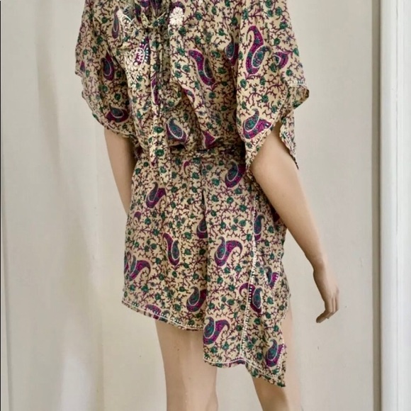 Sundance Silk Caftan Tunic Top Purple Paisley Hearts & Flowers Embroidery M/L - Picture 10 of 12